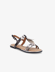 Nu-pieds métallisés à feuilles - Noir - 1