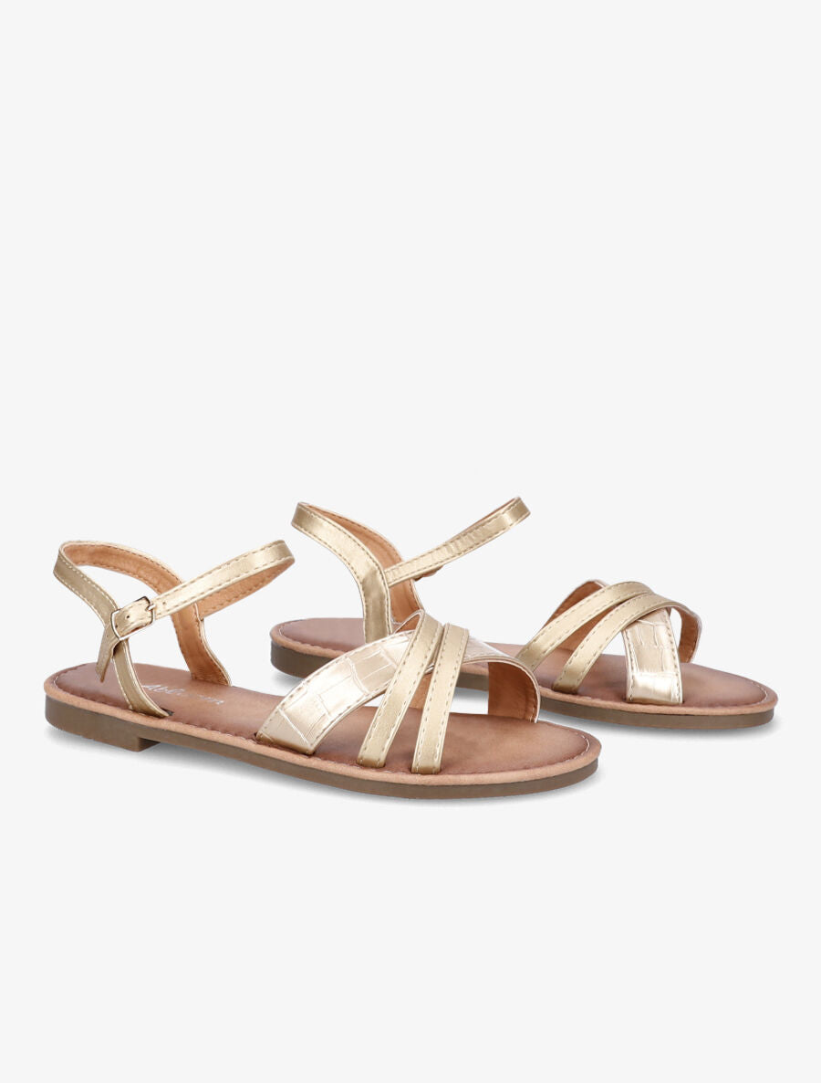 Nu-pieds croisés et irisés effet croco - Or - 4