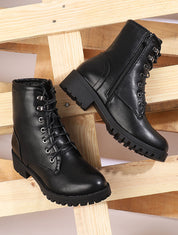 Boots style grunge en simili - Noir - 1
