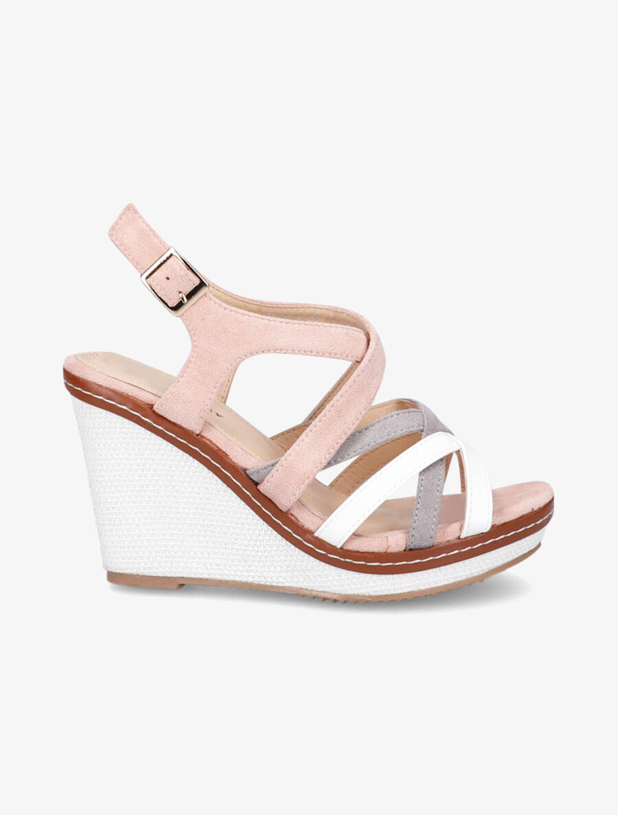Sandales compensées à brides entrelacées - Rose - 5