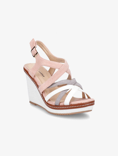 Sandales compensées à brides entrelacées - Rose - 2