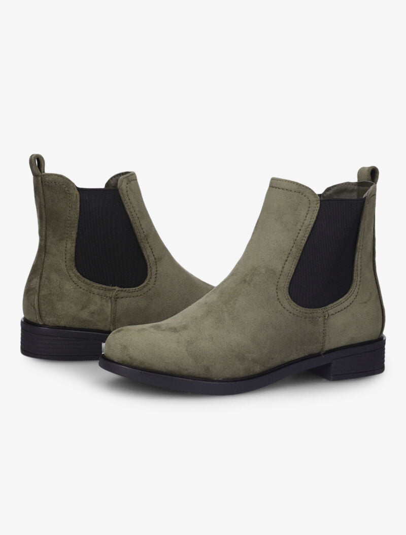 Bottines en suédine à chevilles élastiquées - Kaki - 3