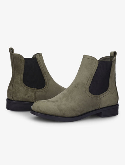 Bottines en suédine à chevilles élastiquées - Kaki - 3