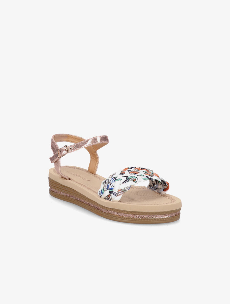 Nu-pieds tressés bi-matière à strass - Rose gold - 5