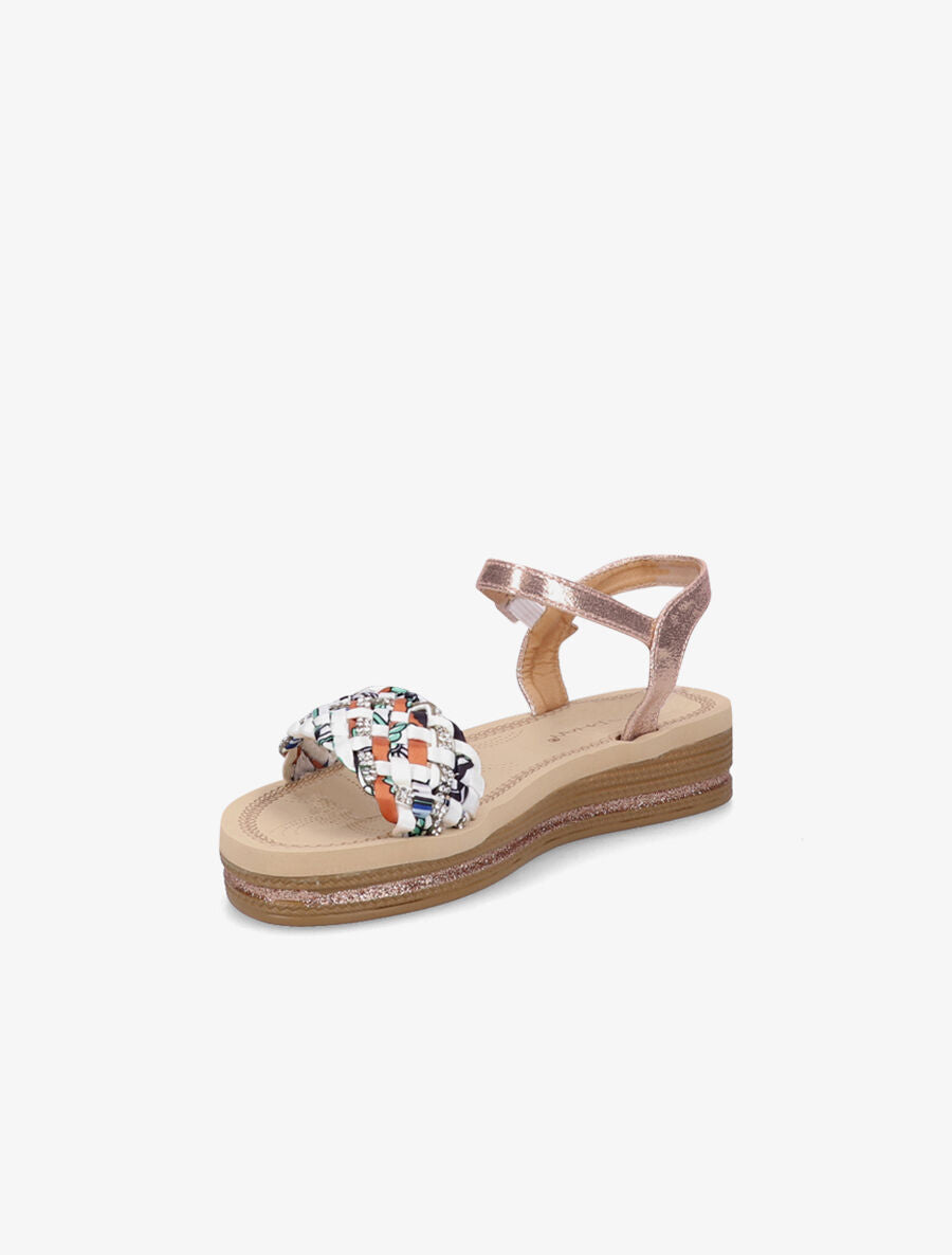 Nu-pieds tressés bi-matière à strass - Rose gold - 3