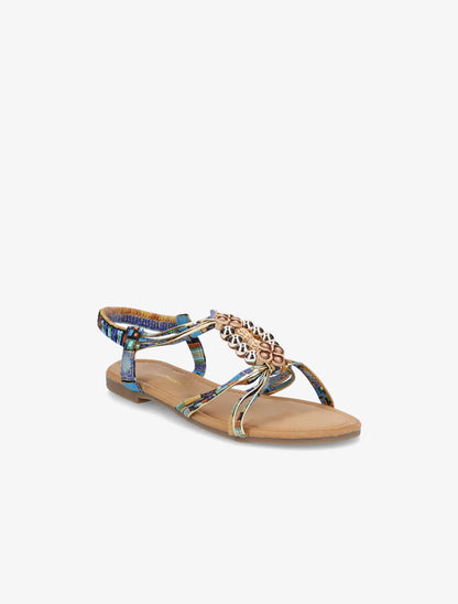 Nu-pieds imprimés à empiècements en bois - Bleu - 1
