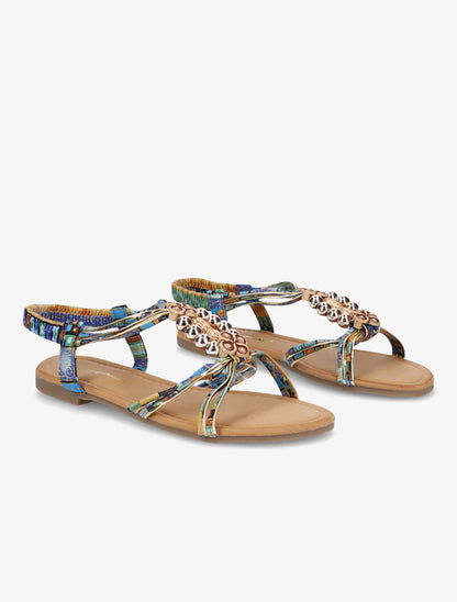 Nu-pieds imprimés à empiècements en bois - Bleu - 4