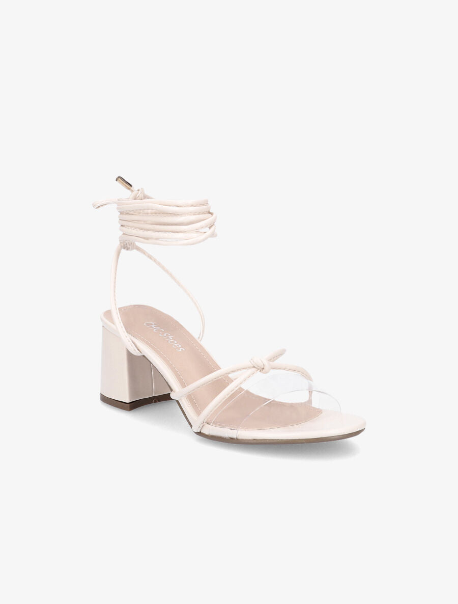 Sandales à lacets et ganses transparentes - Beige - 3