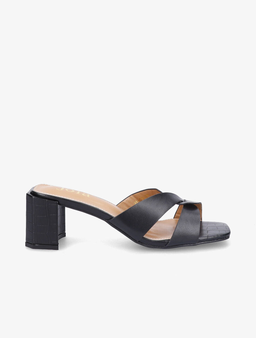 Mules effet croco à talon stylisé - Noir - 5