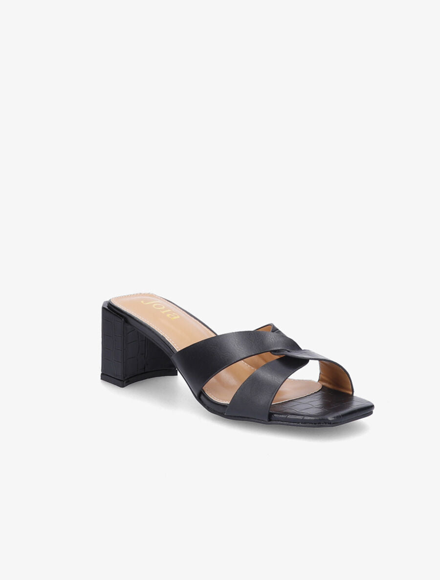 Mules effet croco à talon stylisé - Noir - 2