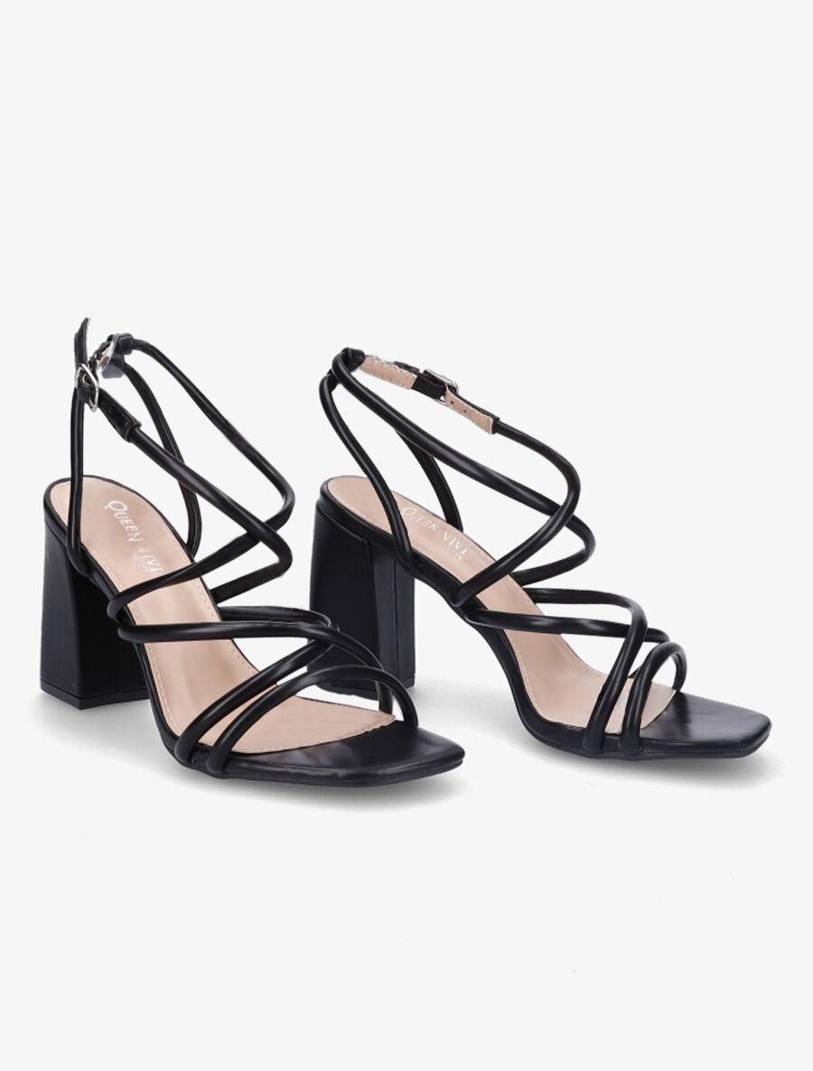 Sandales à ganses entrelacées et brides - Noir - 4