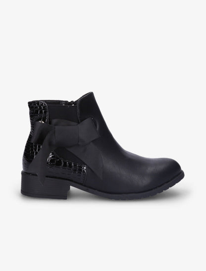 Bottines à contrefort vernis et croco - Noir - 2