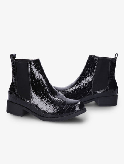 Bottines en simili vernies effet croco - Noir - 4