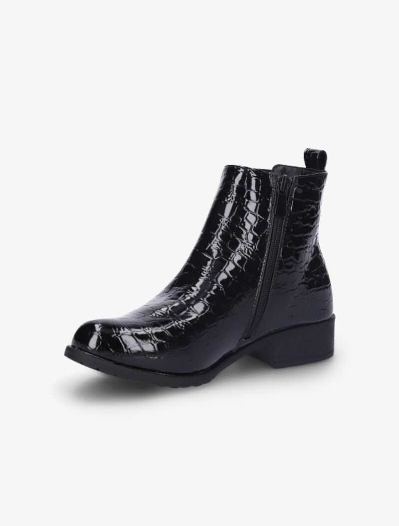 Bottines en simili vernies effet croco - Noir - 3