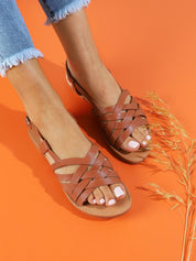 Nu-pieds à ganses entrecroisées - Camel - 1