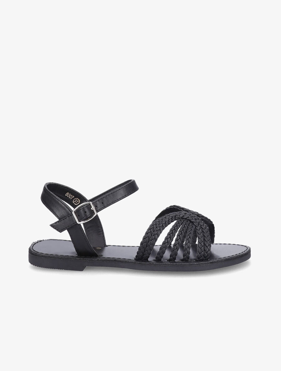 Nu-pieds à ganses tressées entrelacées - Noir - 2