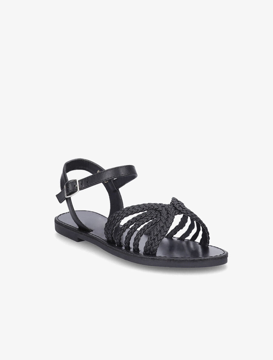 Nu-pieds à ganses tressées entrelacées - Noir - 3