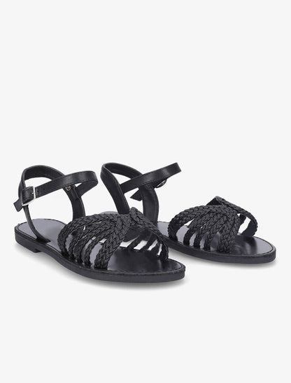 Nu-pieds à ganses tressées entrelacées - Noir - 5