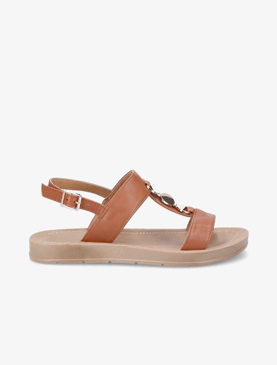 Nu-pieds à bride en T bijou - Camel - 1