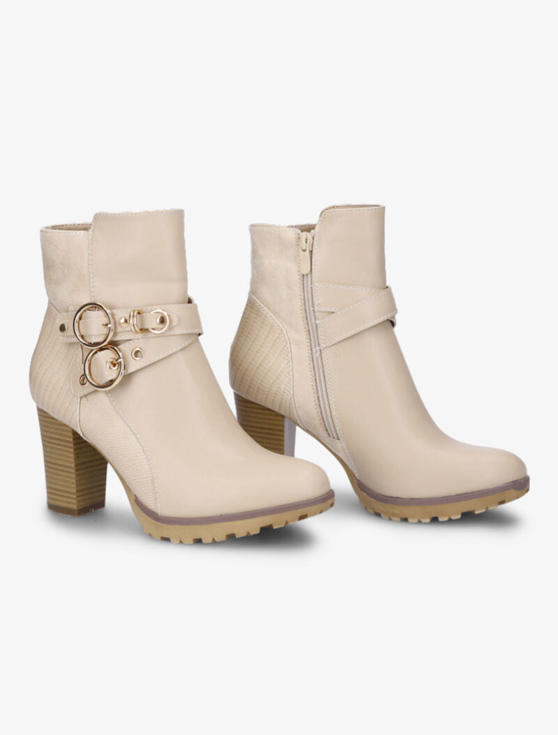 Bottines montantes à contrefort bi-matière et sangles - Beige - 1