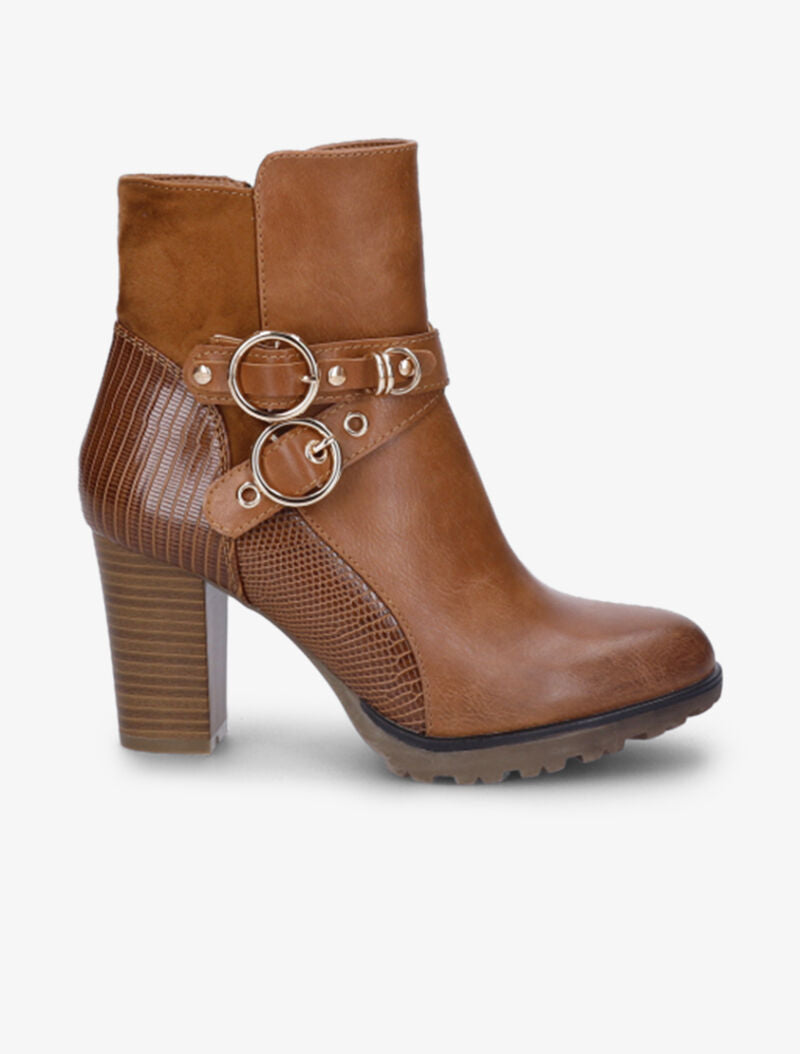 Bottines montantes à contrefort bi-matière et sangles - Camel - 2