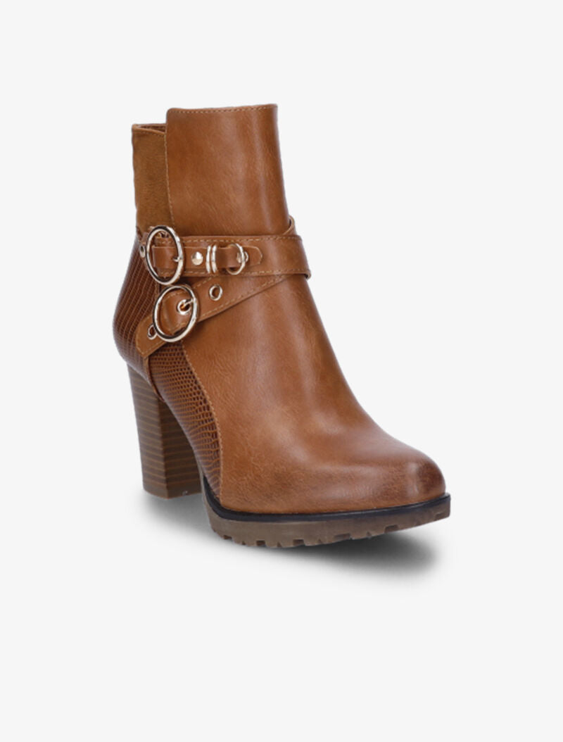 Bottines montantes à contrefort bi-matière et sangles - Camel - 3