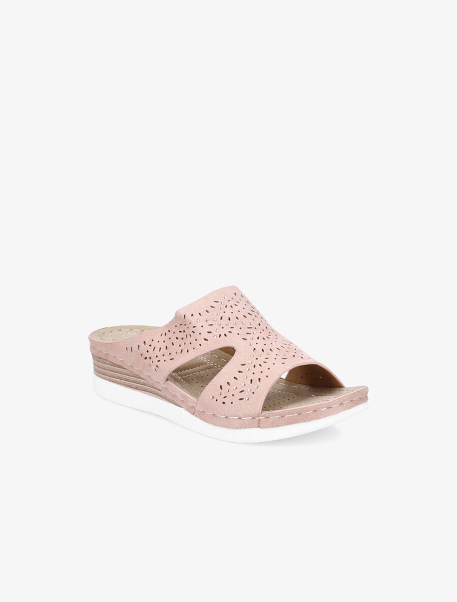Mules à brides ajourées ornées de strass - Rose - 2