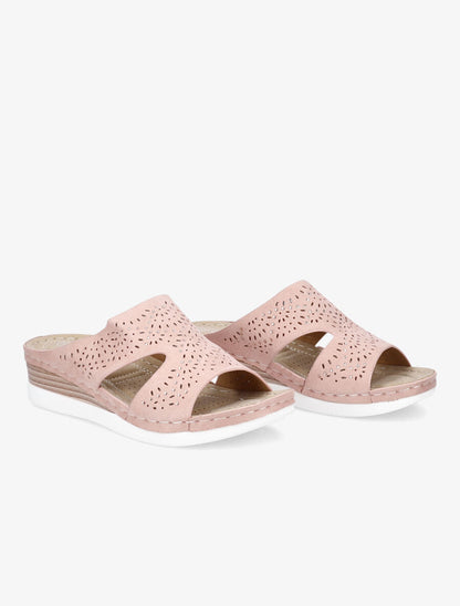 Mules à brides ajourées ornées de strass - Rose - 4