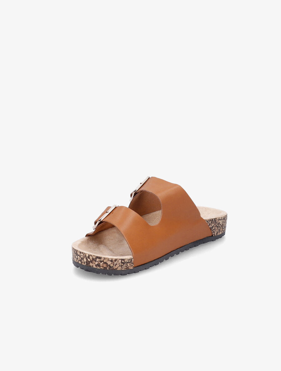 Claquettes en simili à double brides à boucle - Camel - 3