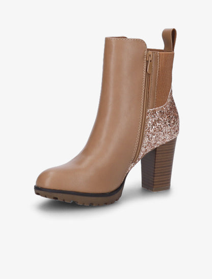 Bottines à talons et contreforts pailletés - Beige foncé - 4