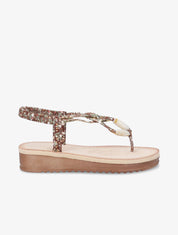 Nu-pieds imprimés à empiècement perle effet ivoire - Marron - 5
