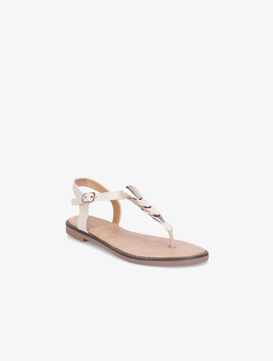 Nu-pieds à plaques dorées - Beige - 2