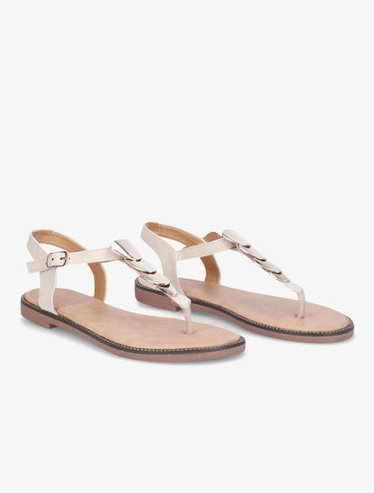Nu-pieds à plaques dorées - Beige - 4