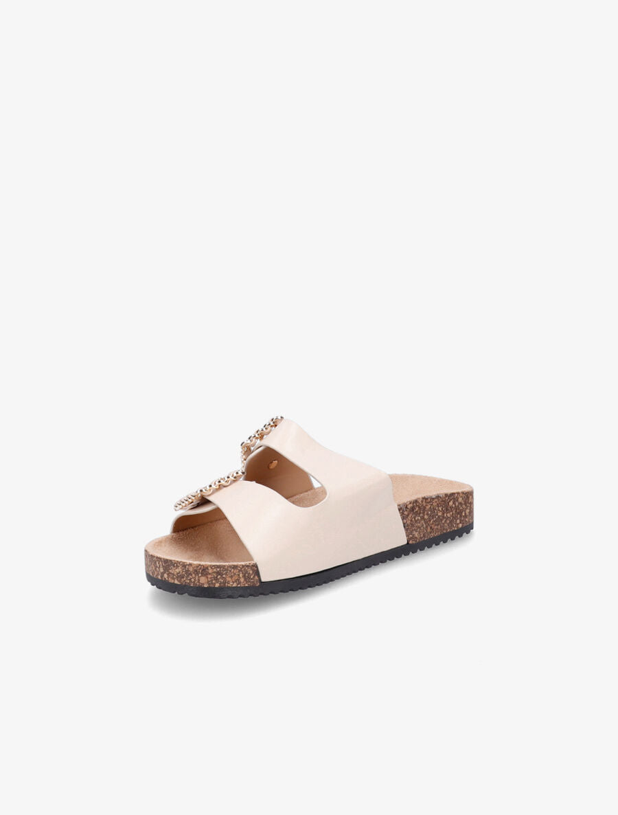Claquettes en simili à doubles brides à boucle - Beige - 3
