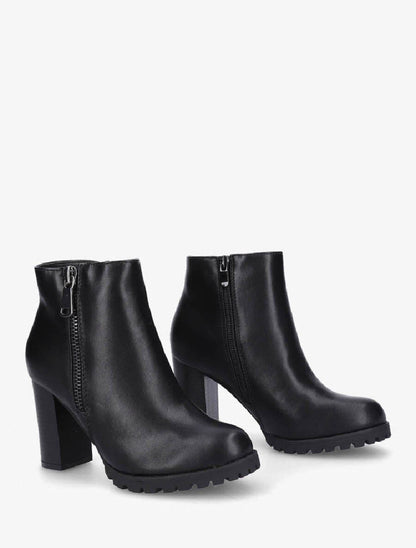 Bottines à talon et zip décoratif - Noir - 4