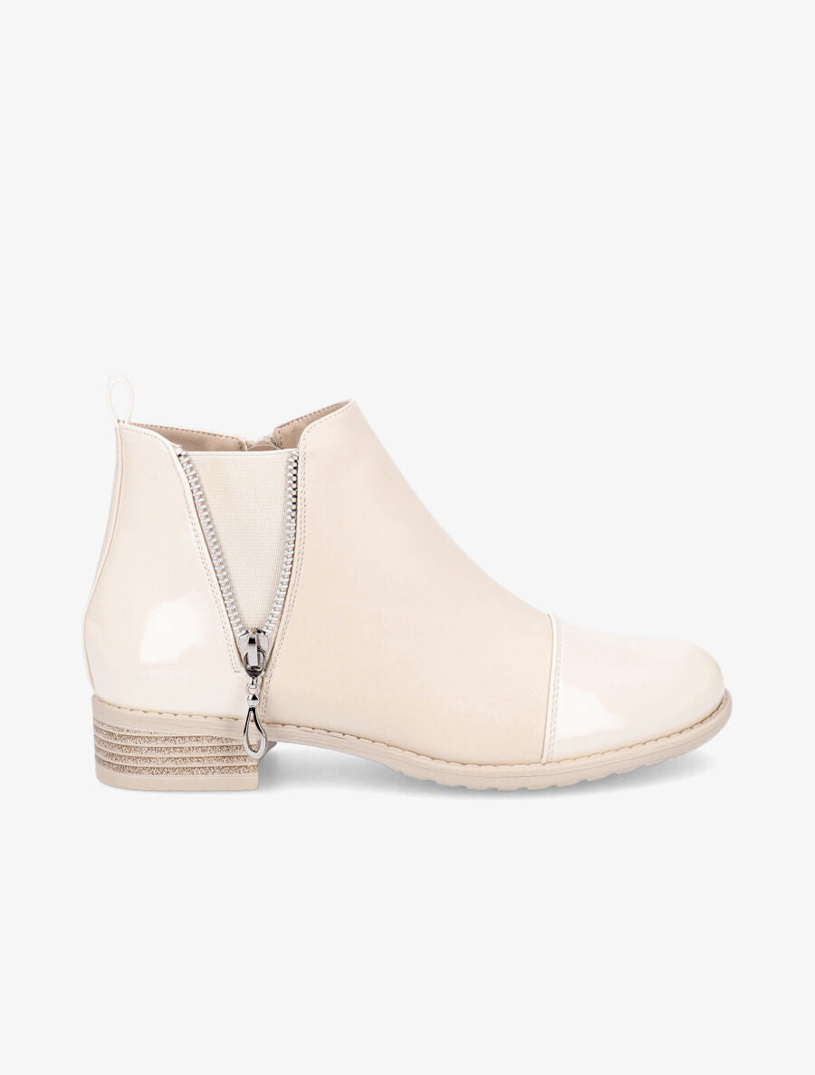 Bottines élastiquées à bout vernis - Beige - 5