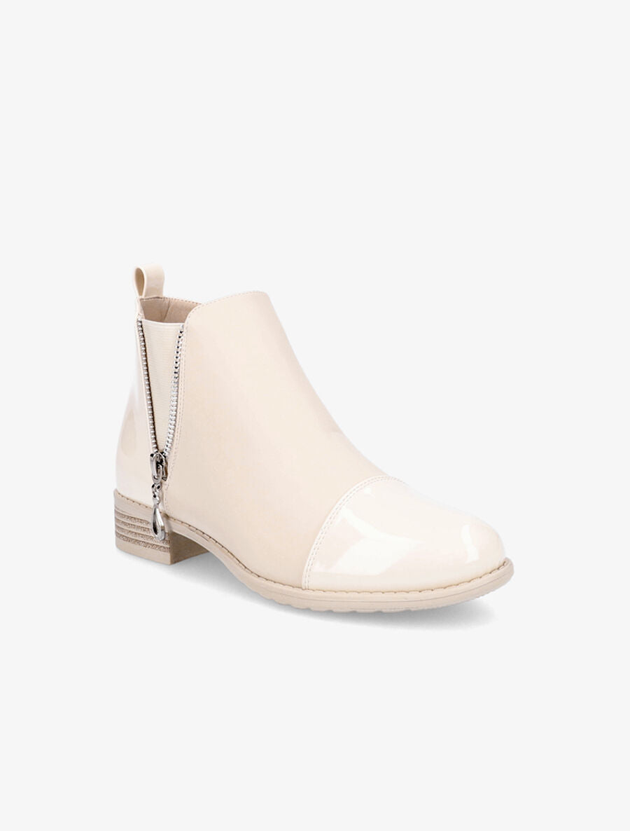Bottines élastiquées à bout vernis - Beige - 2