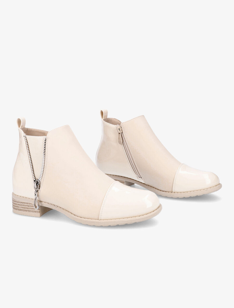 Bottines élastiquées à bout vernis - Beige - 4