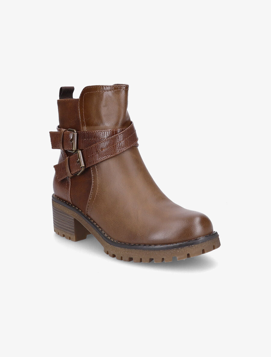 Boots montantes à sangles effet python - Marron - 2