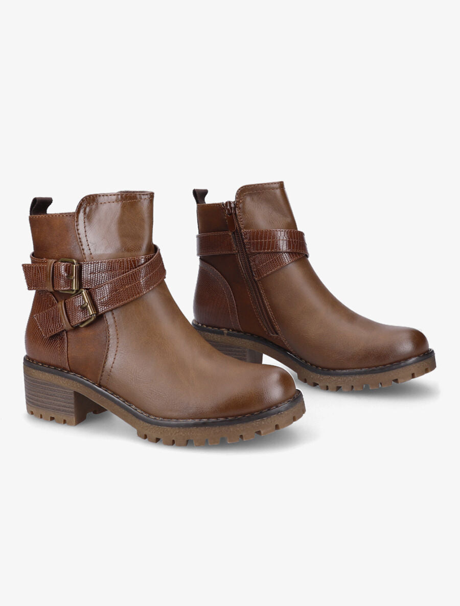 Boots montantes à sangles effet python - Marron - 4