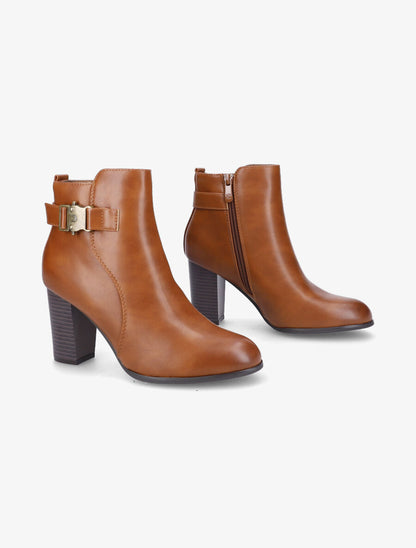 Bottines en simili à talon et zip - Camel - 4