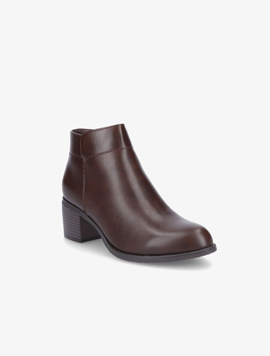 Bottines à talon et zip - Marron - 2