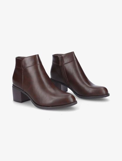 Bottines à talon et zip - Marron - 4
