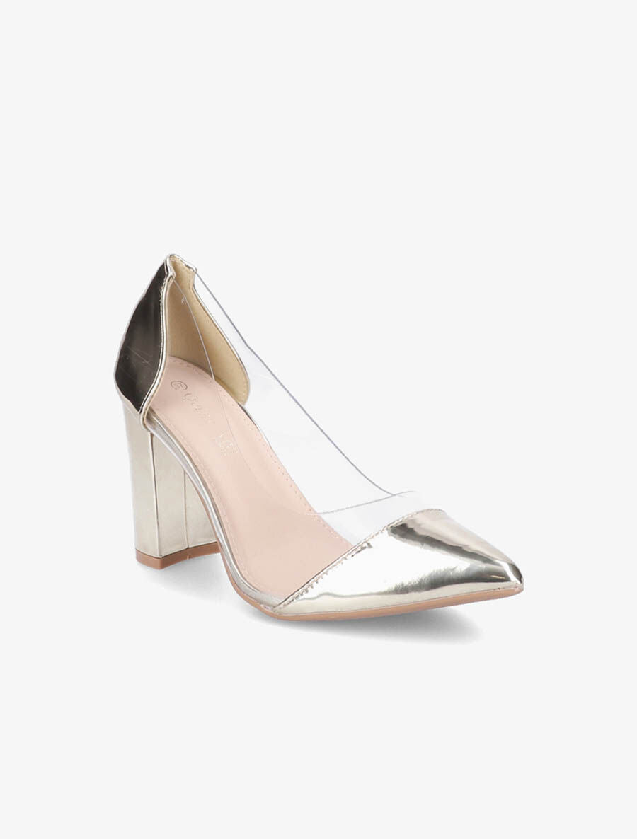 Escarpins vernis en plexi à talon carré - Or - 2