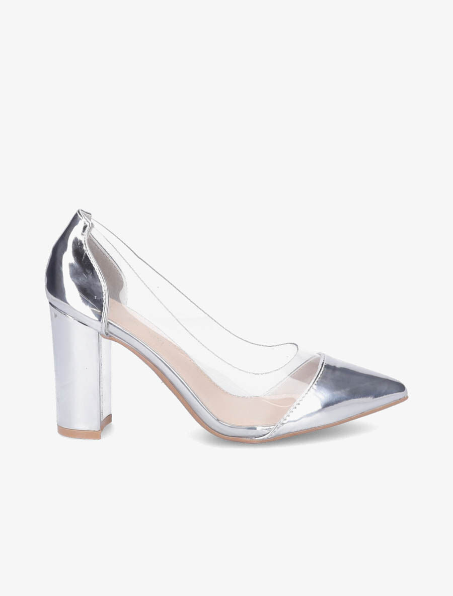 Escarpins vernis en plexi à talon carré - Argent - 1