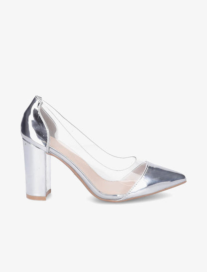 Escarpins vernis en plexi à talon carré - Argent - 1