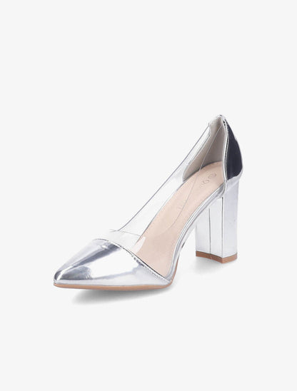 Escarpins vernis en plexi à talon carré - Argent - 3