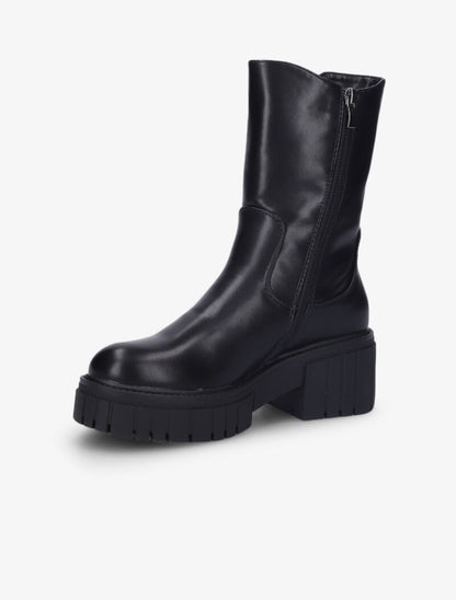 Bottines style motard à talons strillés et semelle crantées - Noir - 4