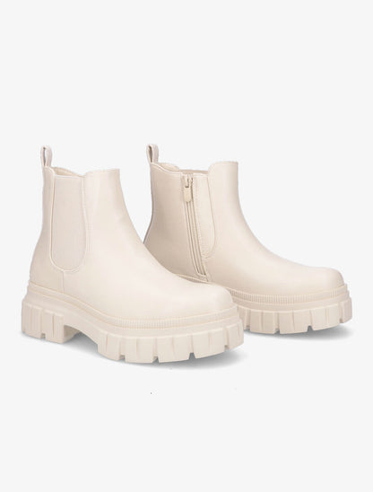Bottines en simili à côté élastiqué - Beige - 4