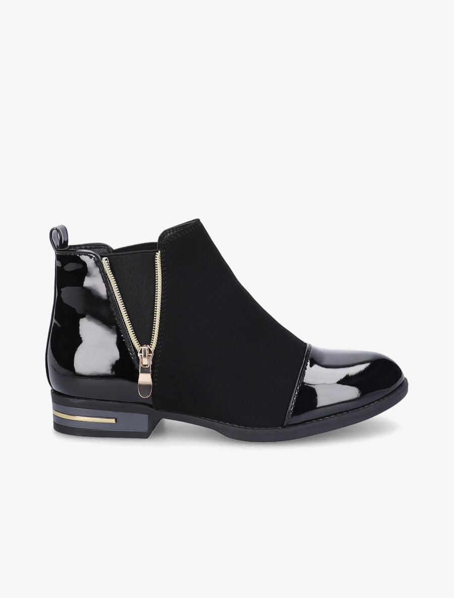 Bottines à détails vernis - Noir - 1